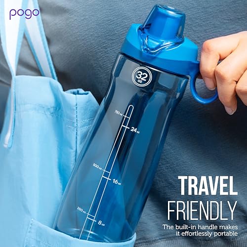 Pogo BPA-Free Tritan Plastic Water Bottle with Chug Lid, 18 Oz, Blue