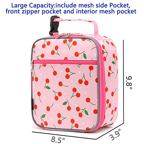 FlowFly Kids Lunch box Insulated Soft Bag Mini Cooler Back to School Thermal Meal Tote Kit for Girls, Boys, Cherry