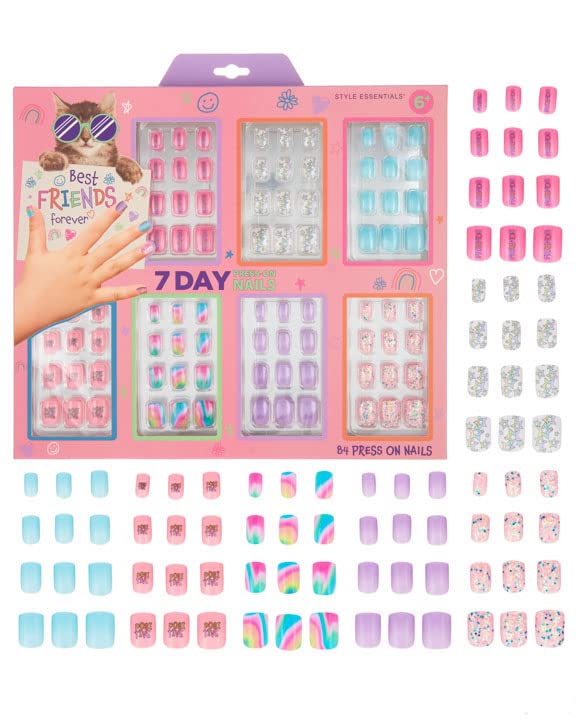 7-Day Press-On Nail Set for Kids - 84PC Colorful Nail Designs