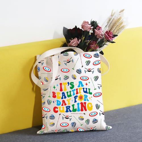 TSOTMO Cute Curling Tote Bag for Curling Fans Sport Lover Gift - It's a Beautiful Day for Curling