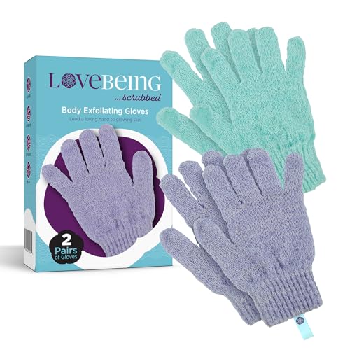 LoveBeing Exfoliating Gloves, 2 Pair Body Scrubber for Shower