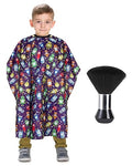Kids Barber Cape with Neck Duster Brush - Cartoon Robot, Adjustable Snap Closure
