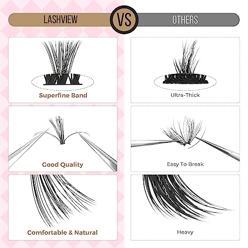 LASHVIEW Lash Extension Clusters with Lash Bond and Seal 280pcs D Curl Lash Clusters Natural Look Cluster Lashes Extensions and Bond and Seal Glue Waterproof, Latex Free Reusable 9-16mm MIX (30+40D)