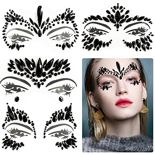 Kotbs Black Face Jewels 4-Pack Self-Adhesive Festival Gems