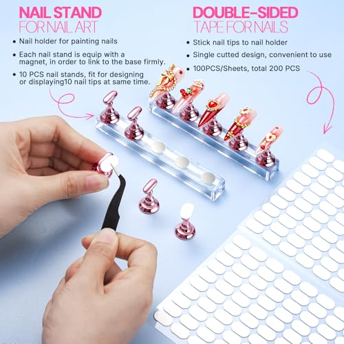 Fandamei Magnetic Press On Nail Stand Kit with Resin Palette & Tools