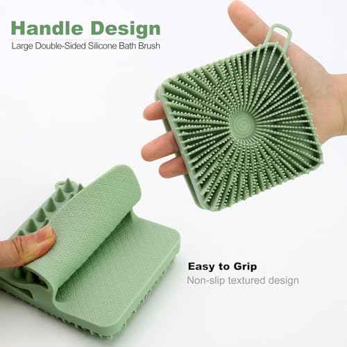 Silicone Body Scrubber, Silicone Loofah Double-Sided Body Brush,Silicone Shower Scrubber and Scalp Massager Shampoo Brush for Sensitive Kids Women Men All Kinds of Skin (Grass Green)
