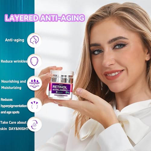 Collagen Moisturizer Retinol Face Cream with Hyaluronic Acid & Arbutin, Day & Night Anti Aging Facial Moisturizing Cream for Face and Neck to Reduce Wrinkles, Women and Men £¬1.85 Fl Oz