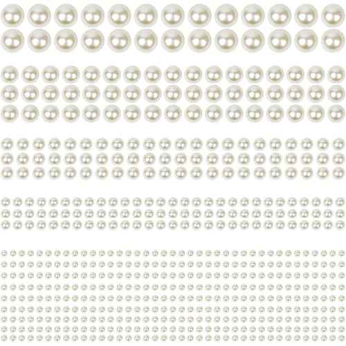 5156Pcs Hair Pearls, 3/4/5/6/8mm Self Adhesive Pearl Stickers for Crafting, White and Beige Flat Pearls Stick on Body Gems for Face Eye Nails Makeup and DIY Decorations Accessories, Assorted Sizes