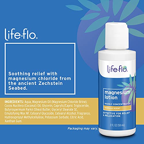 LIFE-FLO Magnesium Lotion w/Concentrated Magnesium Chloride | Calms & Rejuvenates Muscles & Mind | Vanilla Scent (2 oz)