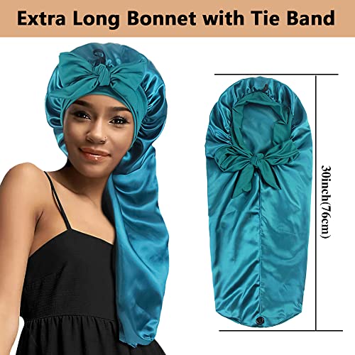 2-Pack Satin Sleep Bonnets with Tie Band for Locs & Braids