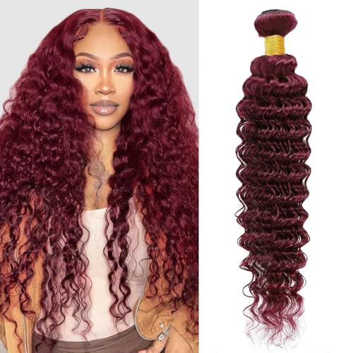 #99J Burgundy Deep Wave Human Hair Bundle - 26 Inch, 100g