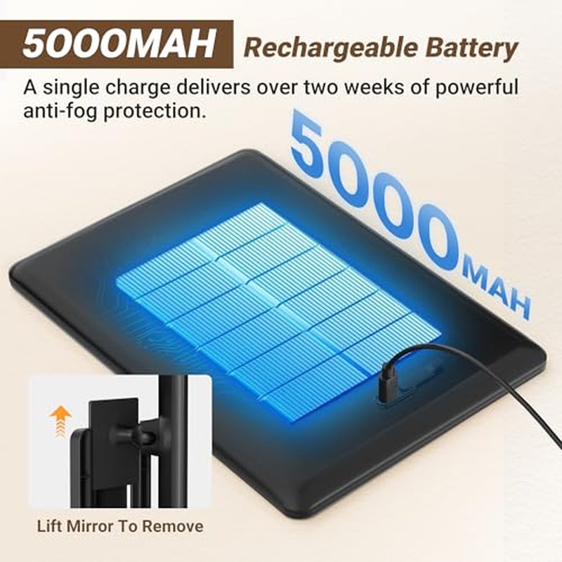 Heated Fogless Shower Mirror for Shaving – 5000mAh, 360° Rotating