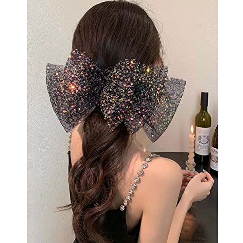 JKQBUX Lolita Large Hair Bow Clips Glitter Spangle Bow tie Hair Pins Beads Bowknot Clips Barrette for Women Girls Party Wedding