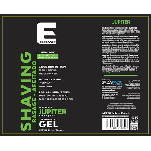 E Elegance Barber Accessories - Transparent Shaving Gel For Men Or Women, Minty/Cool Jupiter Fragrance - The Ultimate Shaving Solution For A Smooth, Irritation-Free Experience, 16.9 Oz