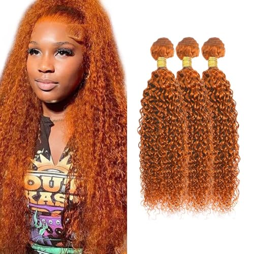 Ginger Orange Bundles Human Hair 26 28 30 Inch Jerry Curly Wave Human Hair Bundles Orange 350 Bundles Unprocessed Brazilian Virgin Hair Quick Weave Hair for Black Women
