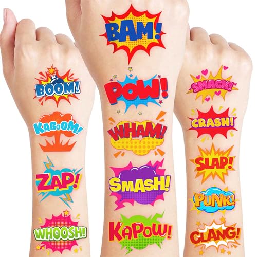 96 PCS Comic Temporary Tattoos for Kids Party Favors