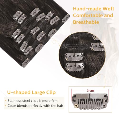 Clip in Hair Extensions Human Hair Double Weft 8A Grade No Tangling No Shedding 100% Remy Human Hair 15 Inch 7pcs 70g Dark Brown Hair Real hair for Fashion Women