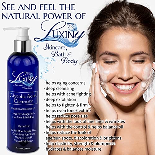 Luxiny 10% Glycolic Acid Face Wash & Exfoliating Cleanser, 8 oz ? Vegan, Natural AHA Facial & Acne Body Wash for Women and Men ? Pore Minimizer
