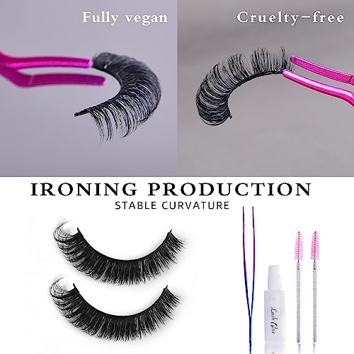 D Curl Faux Mink Lashes - 3 Pairs Russian Strip with Glue & Applicator