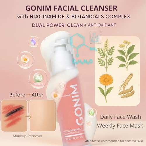 GONIM Face Wash Bubble Facial Cleanser with 3s Self-Foaming, Daily Face Wash for Makeup Remover, Collagen + Ceramides + Niacinamide, Weekly Face Mask for Oily Skin Deep Cleansing Skin Care 50g/1.76oz