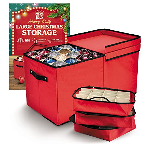 Holiday Cheer Premium Christmas Ornament Storage with 8 Tray – Christmas Storage Container with Dividers Perfect for Holiday Decorations– Fits 128 Holiday Ornaments – Tear-Proof Fabric