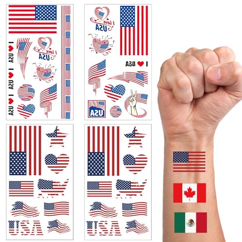 38 PCS USA Flag Temporary Tattoos Set - Waterproof Face Stickers