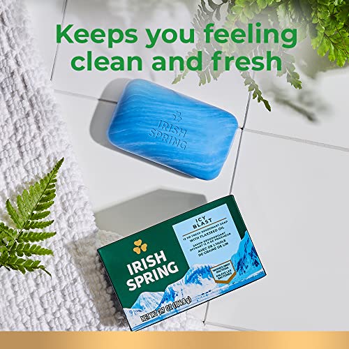 Irish Spring Icy Blast Bar Soap for Men, Mens Soap, Smell Fresh and Clean 12 Hours, Men Bars Washing Hands Body, Mild Skin, Recyclable Carton, 24 Pack, 3.7 Oz