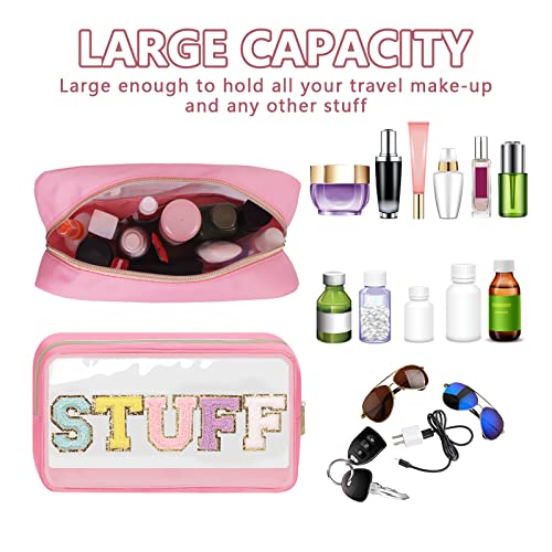 STUFF Chenille Letter Makeup Bag | Waterproof Nylon Cosmetic Pouch