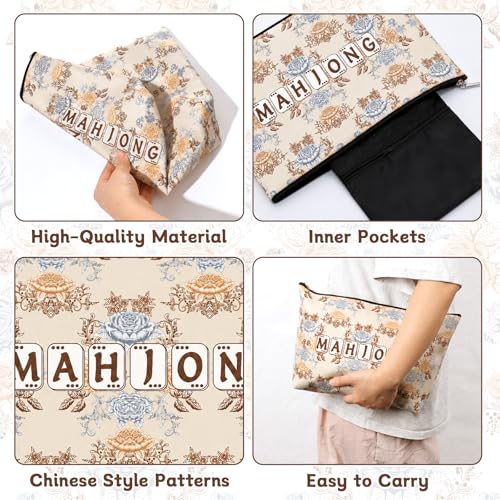 Beige Mahjong Tiles Bag with Zipper - 13x7.8 Inch for 1.2" Tiles