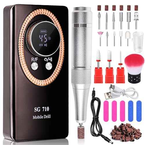 Electric Nail File for Acrylic Nail Kit, 45000RPM Electric Nail Drill Professional Manicure Pedicure Set with Nail Drill Kit Bits, Efile Cordless for Manicure