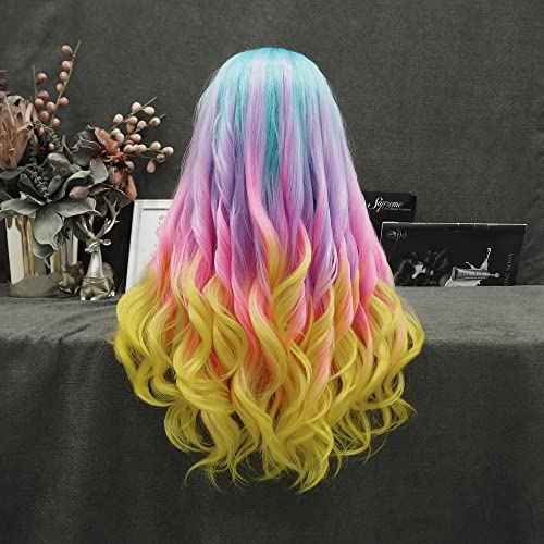 IMSTYLE Multi-Color Lace Front Wigs Rainbow Natural Wave Synthetic Wig for Cosplay Party Wig 26 inches