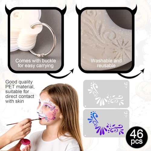 46pcs Face Paint Stencils Set – Reusable Halloween Makeup Templates