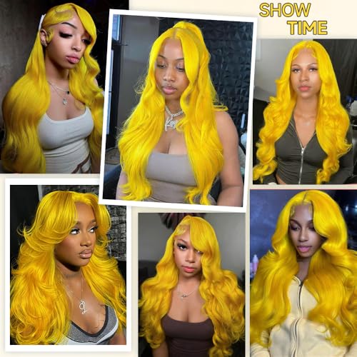 Yellow Lace Front Wig Human Hair 13x6 Body Wave 22"