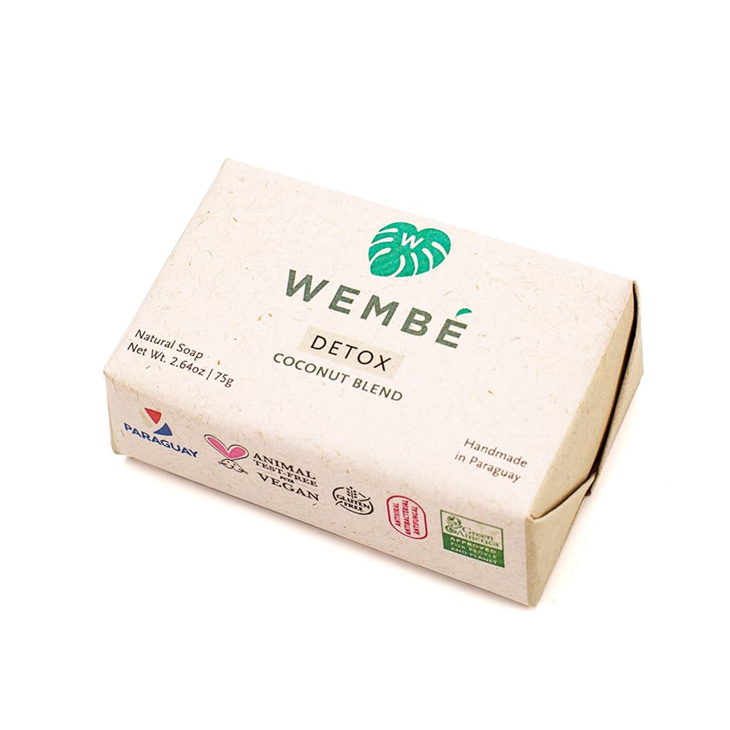 Wembé Soap Bar Handmade in Paraguay + Natural Essential Oils & Fruits - Detoxifying Coconut (2.64oz)