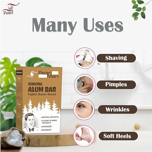 Pearl Shaving Alum Bar (Fitkari) - 100g | 100% Pure Natural Alum Stone | Gentle & Effective Aftershave| Ideal for Razor Burn Relief | Chemical-Free Shaving Aid, white