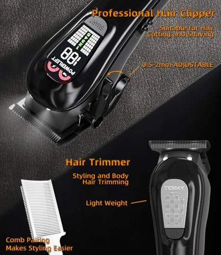 TCMKY Cordless Hair Clippers Set for Men with LCD Display, Black