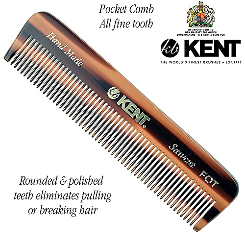 Kent Set of 3, 81T Small Beard and Mustache Comb, FOT All Fine Pocket Comb and PF22 Hair Brush and Beard Bruh, Best Beard and Mustache Grooming Kit for Travel and Home Beard Care, Made in England