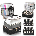 Partreko Double-Layer Nail Polish Organizer Case Holds 60 Bottles with Transparent PU Leather Design