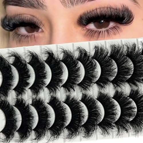 Mink Lashes Fluffy 25mm Thick Big Strip Lashes Pack Faux Mink Long False Eyelashes Volume Wispy Cat Eye D Curl Dramatic Eyelashes