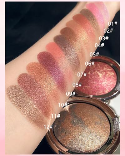 Peachy Pink Baked Blush Powder Palette with Shimmer