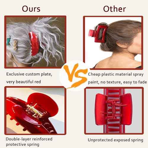 Large Hair Claw Clips For Women, Red Hair Clips Nonslip Retro Hair Clips for Thick & Thin Hair & Curly Hair Fashion Hair Accessories