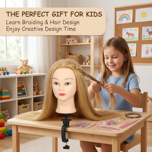 26 Inch 80% Human Hair Mannequin Head with Stand & Braiding Kit