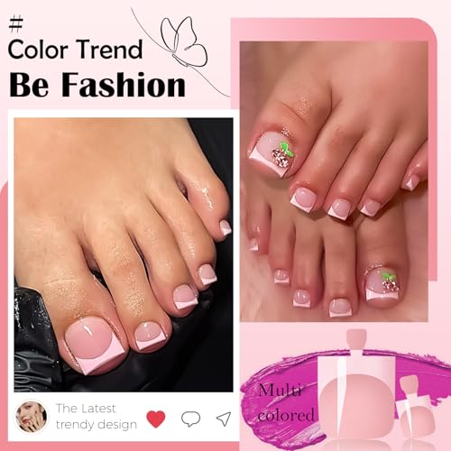 150pc Pink French Tips Press On Toenails Short Square Acrylic Kit