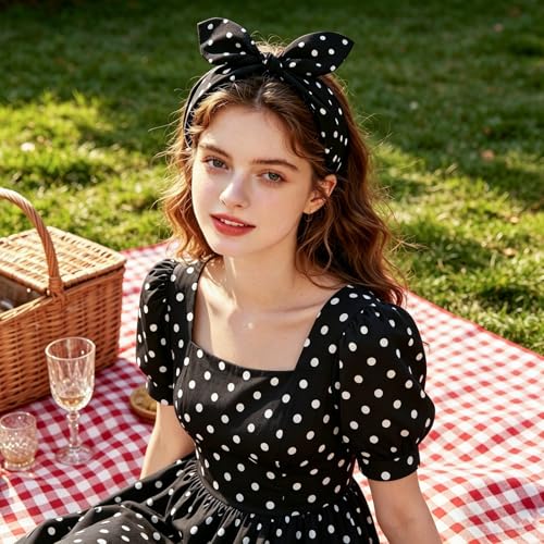 Women & Girls Polka Dot Bow Headbands Non-Slip Retro Hair Accessories