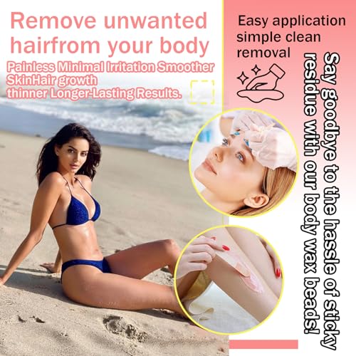 4 Colors Hard Wax Beads for Hair Removal,Gentle Hard Wax Kit with 10 Applicator Sticks,Peel-Off Waxing Beads for Facial and Full Body