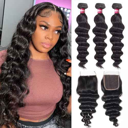 Loose Deep Wavy Bundles Closure 4x4 Closure 11A Unprocessed Virgin Human Hair Bundles with Closure