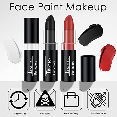 3-Color Face Paint Stick Kit - White/Black/Red Makeup