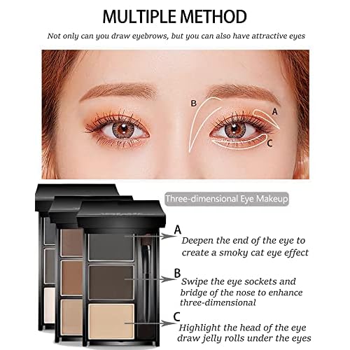 Eyebrow Powder Makeup Kit-3 Colors Eye Brow Powder Palette Long-Lasting Waterproof, Black Brown Series Brow Powder, Fill & Sculpt Full Eyebrows for Women, With Mirror, Brow Brush & Razor-Set 01