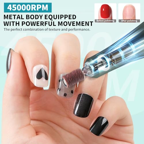 LIMEGIRL Professional Electric Nail Drill Kit 45000RPM Portable Cordless Toenail Cordless Toenail Machine with 14 Drill Bits and Base for Women (Green)