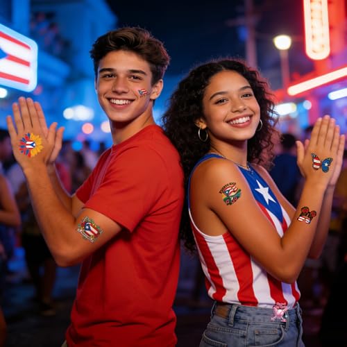 Puerto Rico Temporary Tattoos, 8 Sheets 200+ PR Rican Flag Fake Tattoo Stickers, Puerto Rico Party Decorations for Patriotic Anniversary Veterans National Day Festival Decor